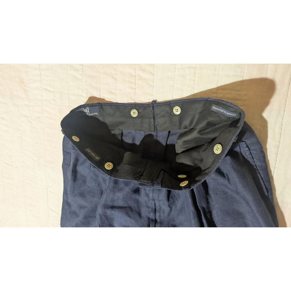 Vtg Polo Ralph Lauren Dress Pants 36x31 100% Linen Pleated Flap Pocket Talon Zip